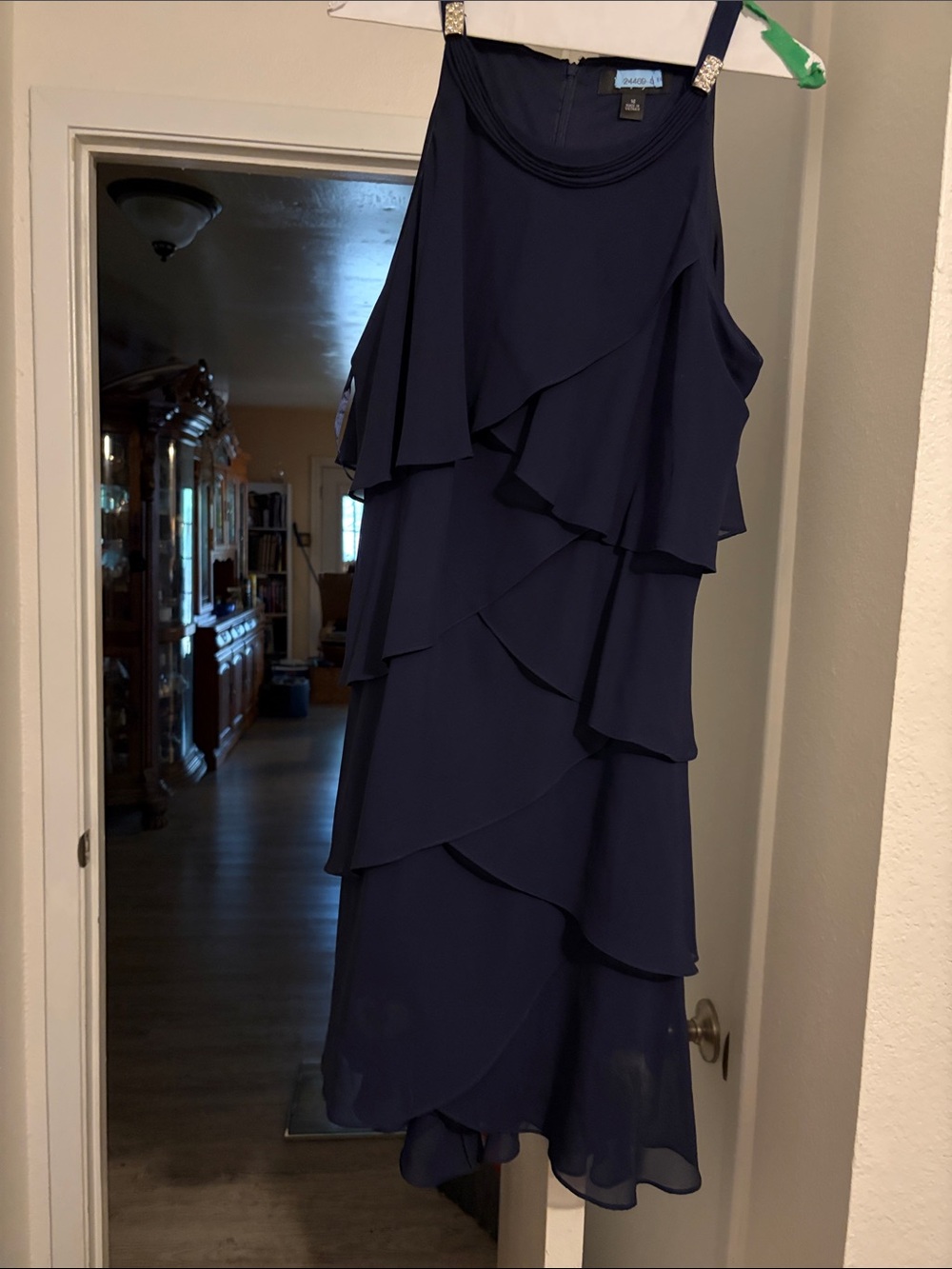 S.L. Fashions Navy Layered Ruffle Chiffon Dress